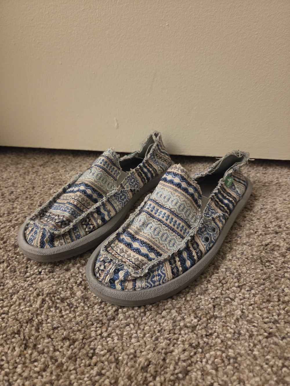 Sanuk Slip-On Sneakers in Blue and Gray Woven Stripe